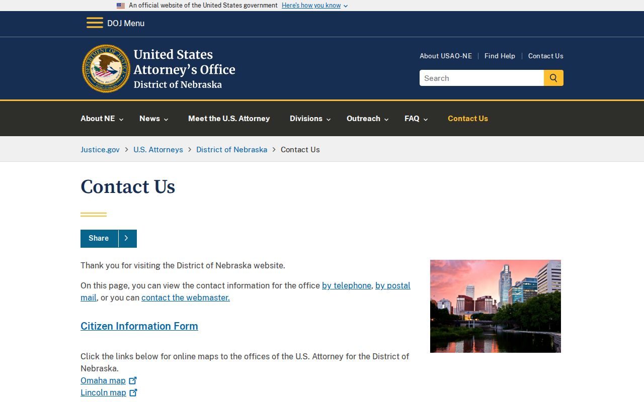 Blue Springs court docket United States Attorney District of Nebraska contact page