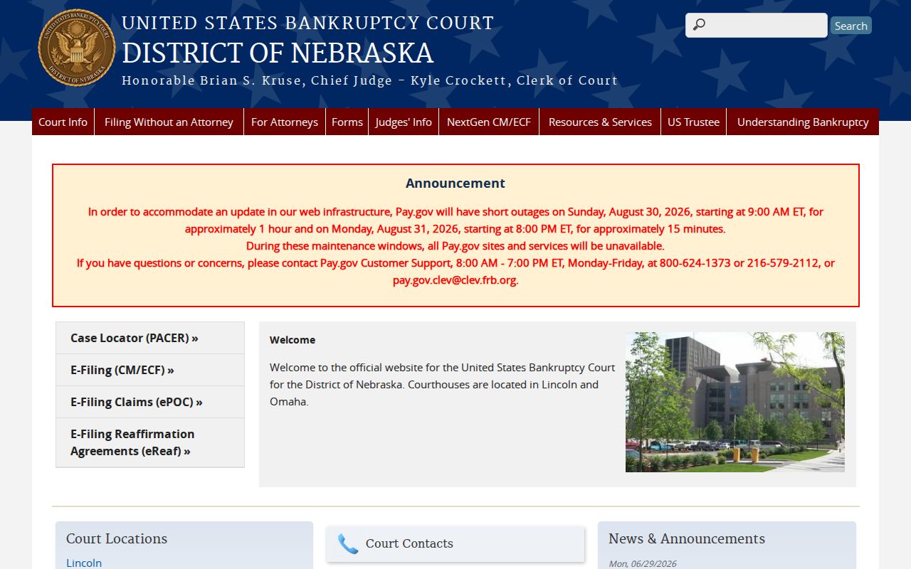Blue Springs court docket United States Bankruptcy Court Nebraska