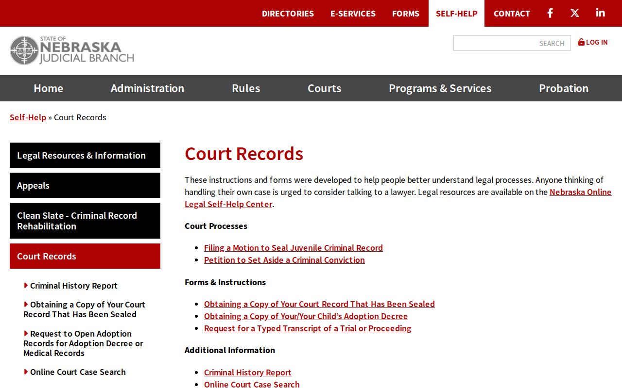 Gage County case lookup image from Nebraska court-records self-help resources