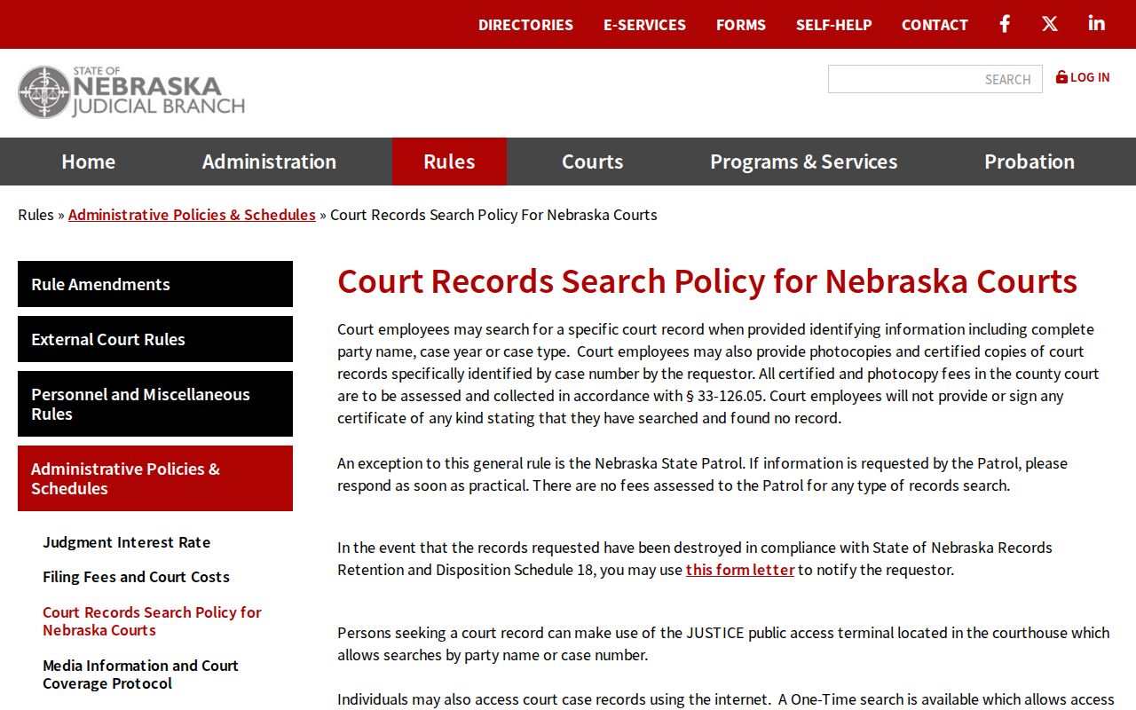 Gage County case lookup image from Nebraska Court Records Search Policy