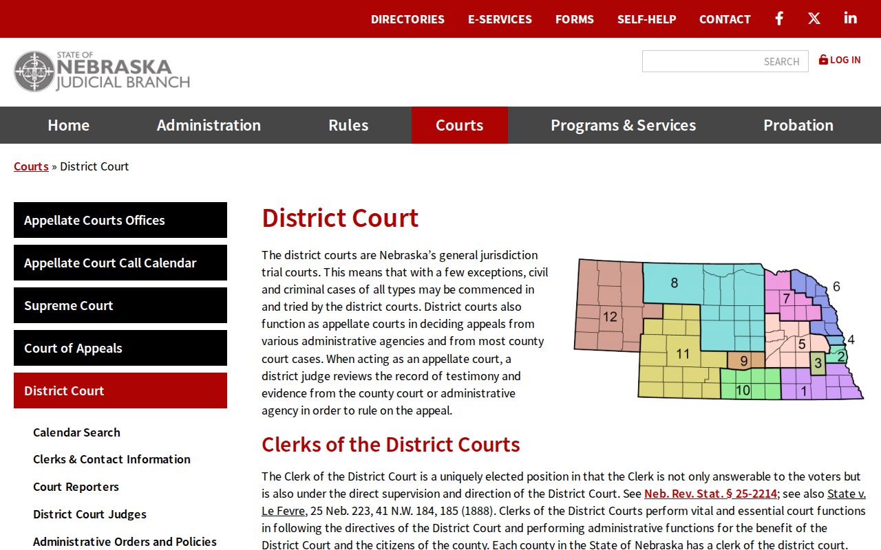 Gage County civil docket search image about Nebraska District Court civil jurisdiction