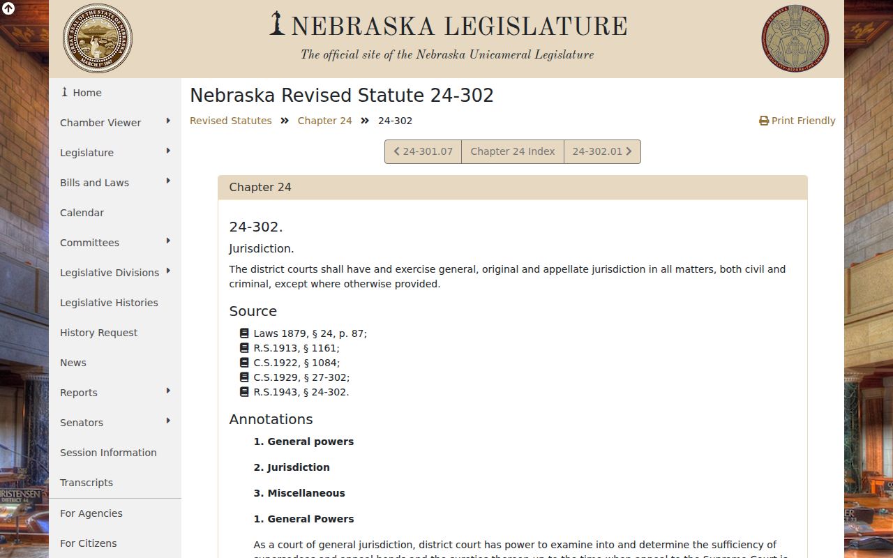 Gage County civil docket search image of District Court jurisdiction statute
