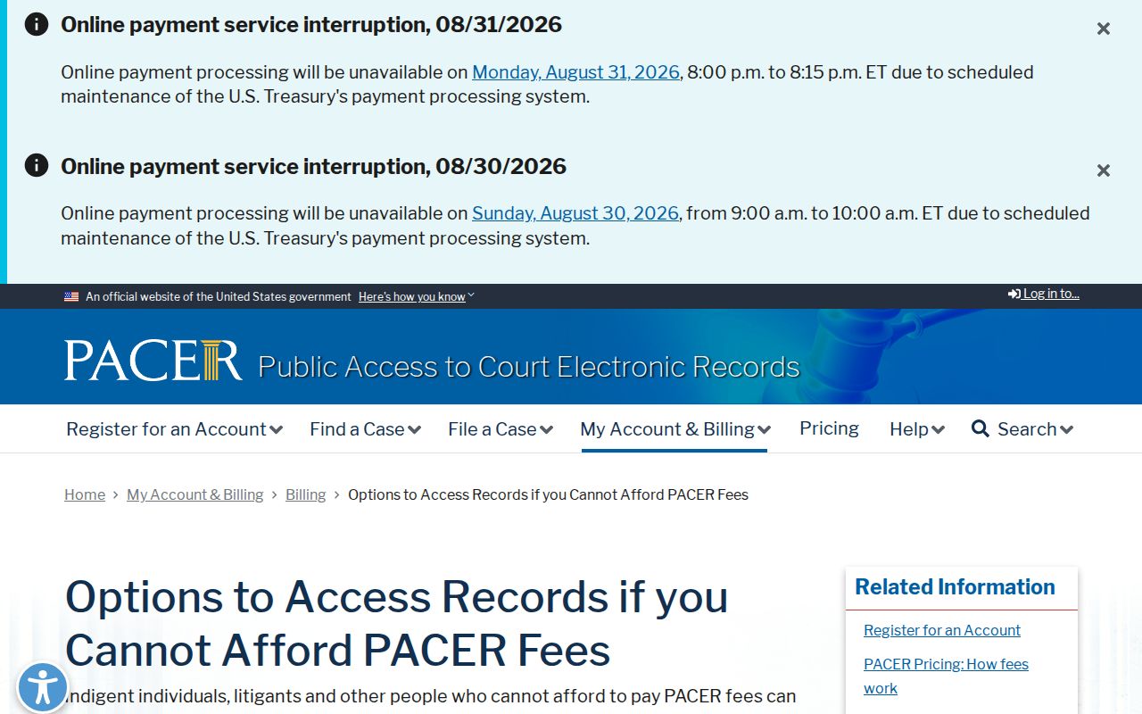 Cortland court docket PACER access options