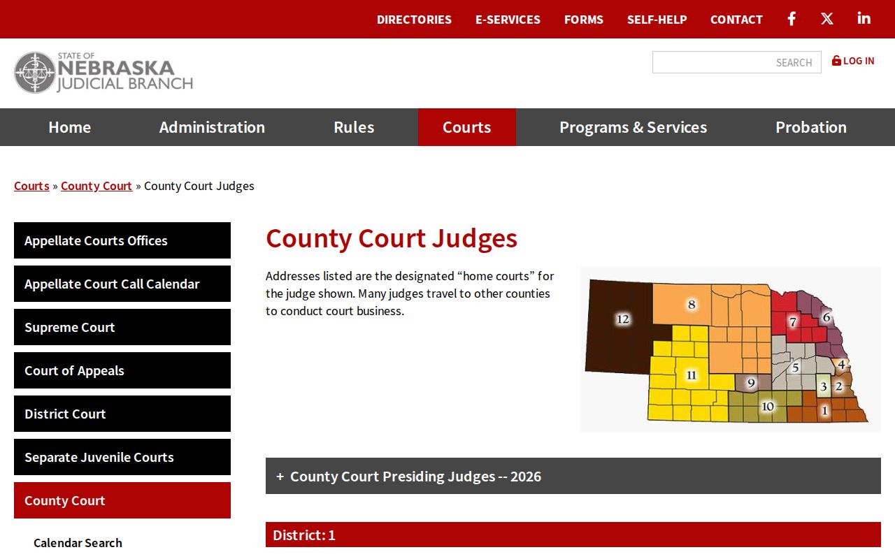 Gage County court calendar County Court judge directory