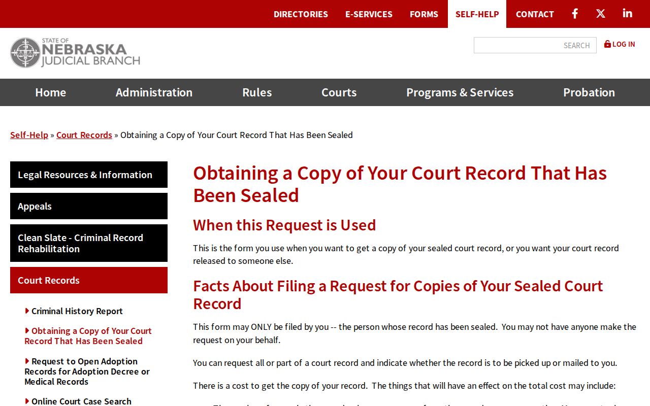 Gage County court record search sealed-record copy instructions