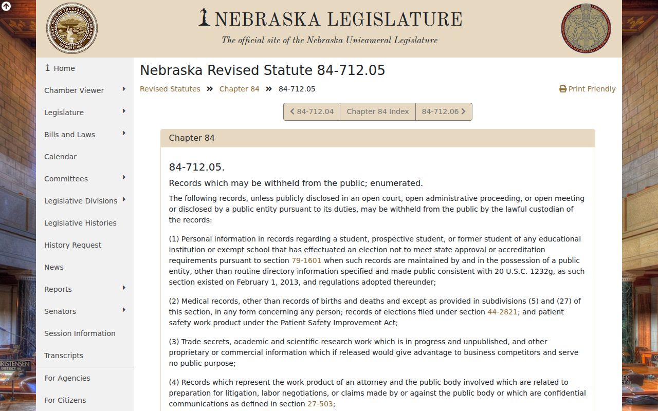 Gage County court record search public-record exceptions statute