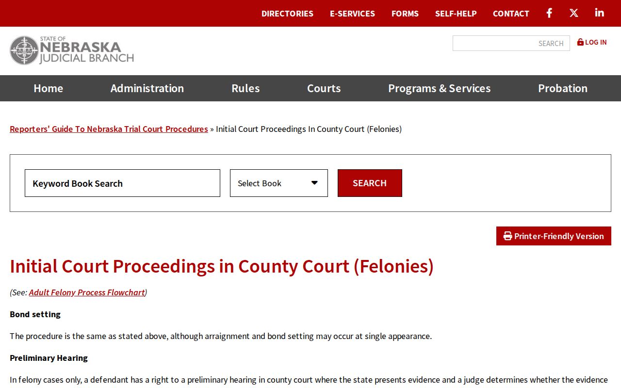 Gage County criminal docket search reference for felony preliminary hearing procedure