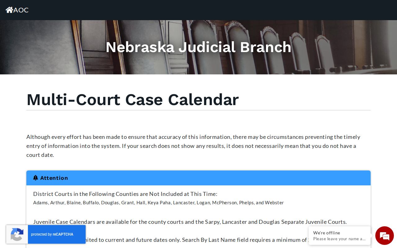 Gage County court docket calendar search