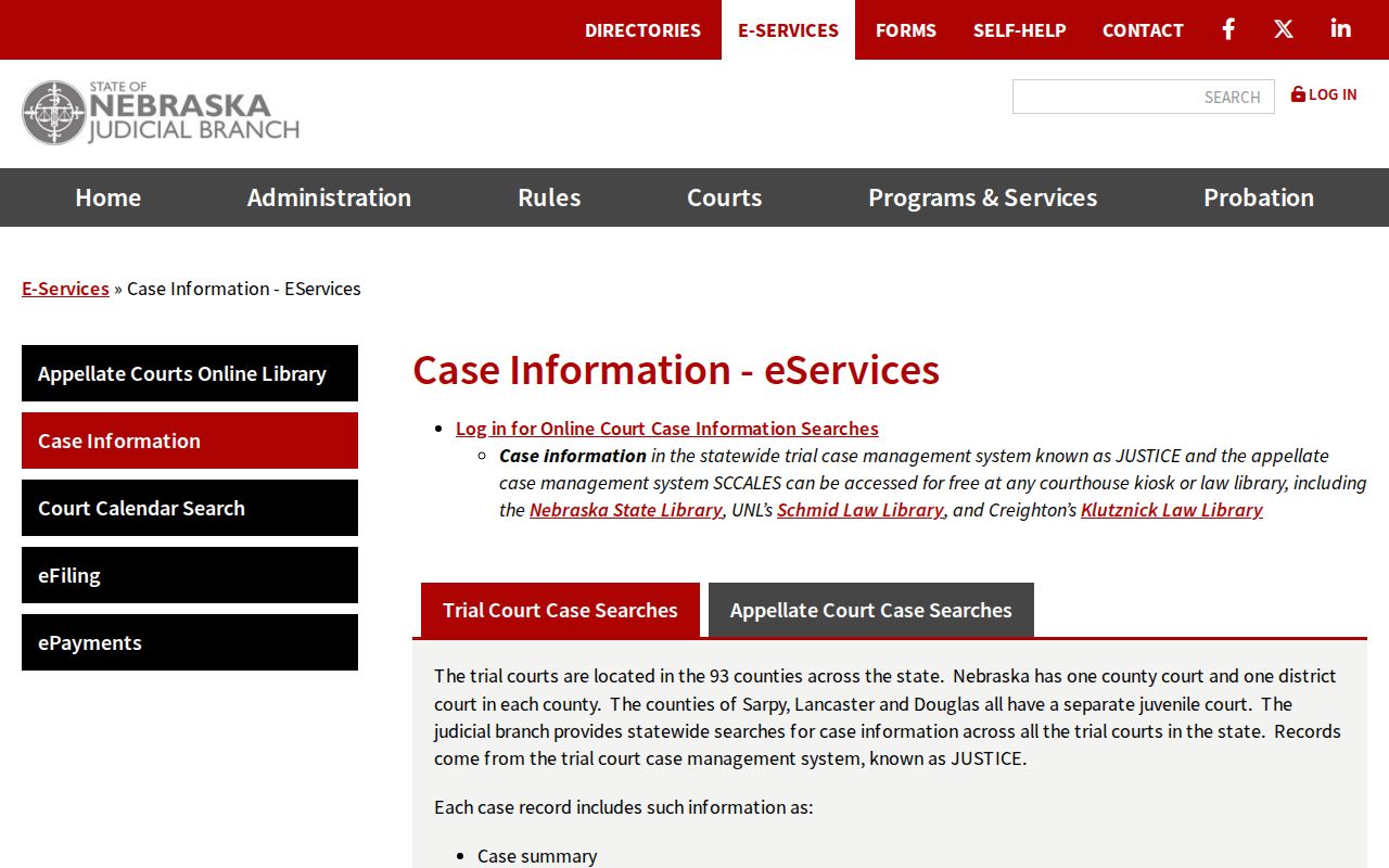 Gage County court docket case search eServices