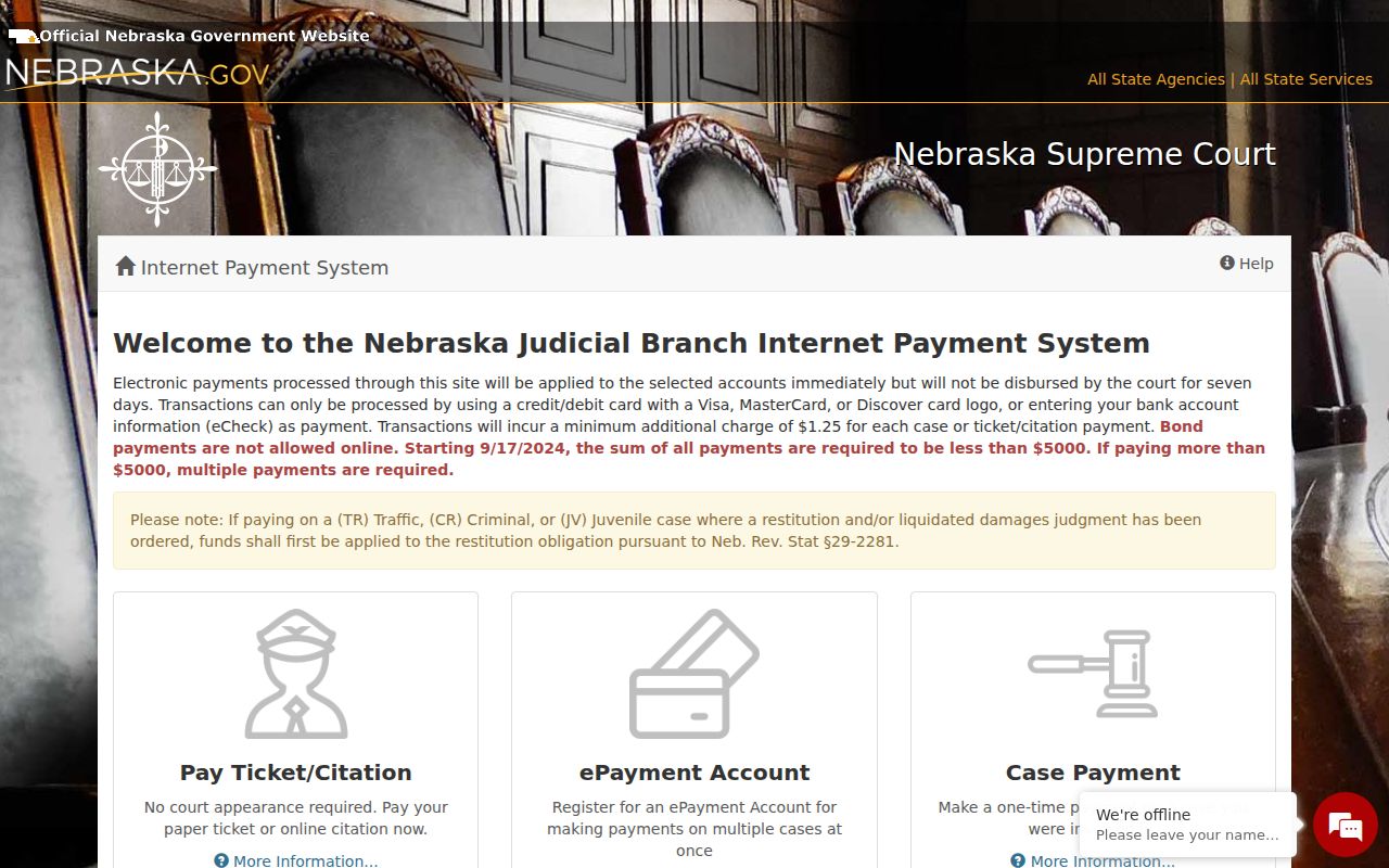 Gage County traffic ticket Nebraska court ePayments portal