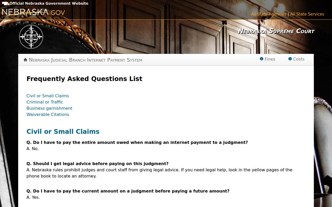 Gage County traffic ticket Nebraska ePayments FAQ support information
