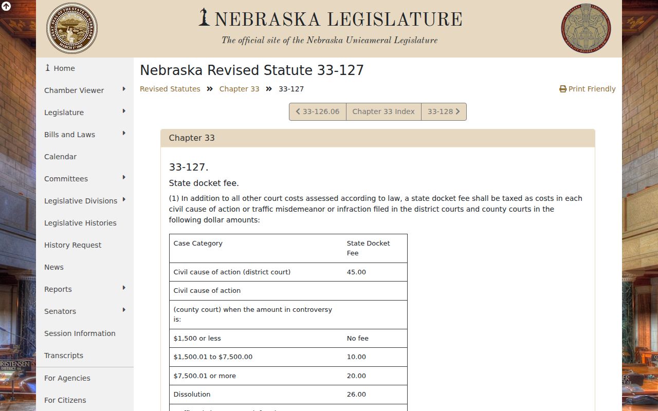 Gage County traffic ticket traffic court docket-fee statute